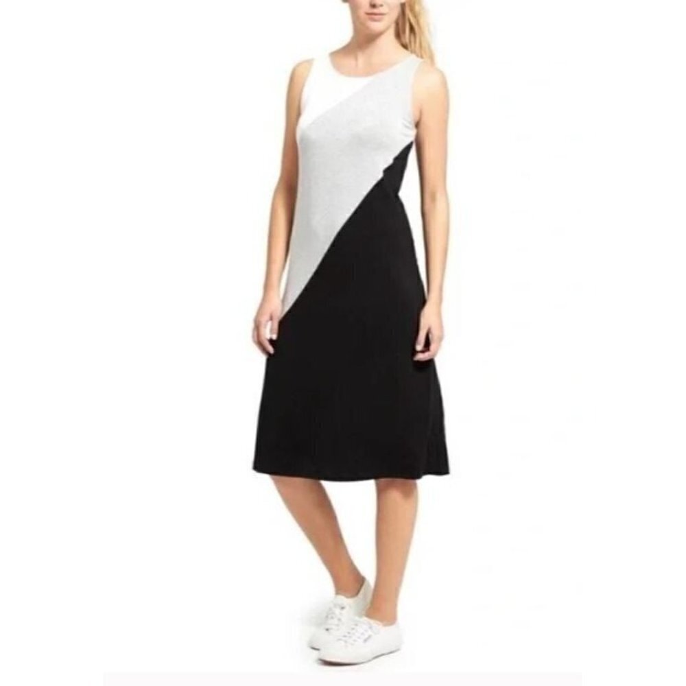 Athleta Tank Dress Womens Small Diagonal Colorblock Midi Sleeveless Knit Stretch